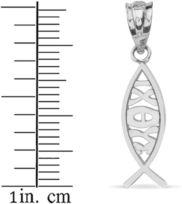 925 Sterling Silver Ichthus Ichthys Christian Vertical Fish Pendant Necklace - Image 2