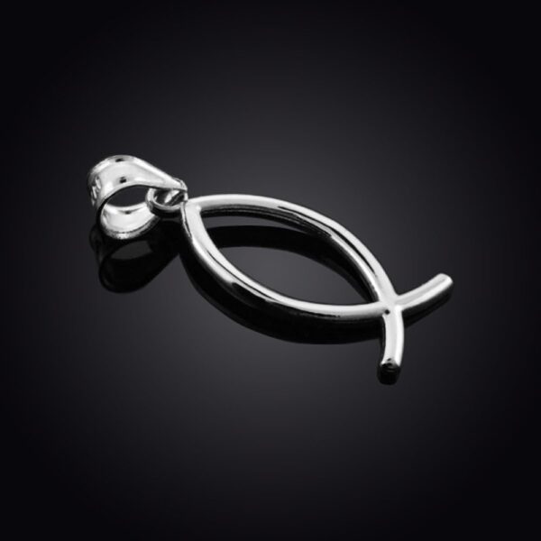 925 Sterling Silver Ichthus Christian Vertical Fish Pendant - Image 2