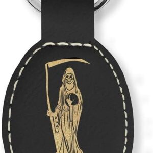 LaserGram Oval Keychain, Santa Muerte, Personalized Engraving Included