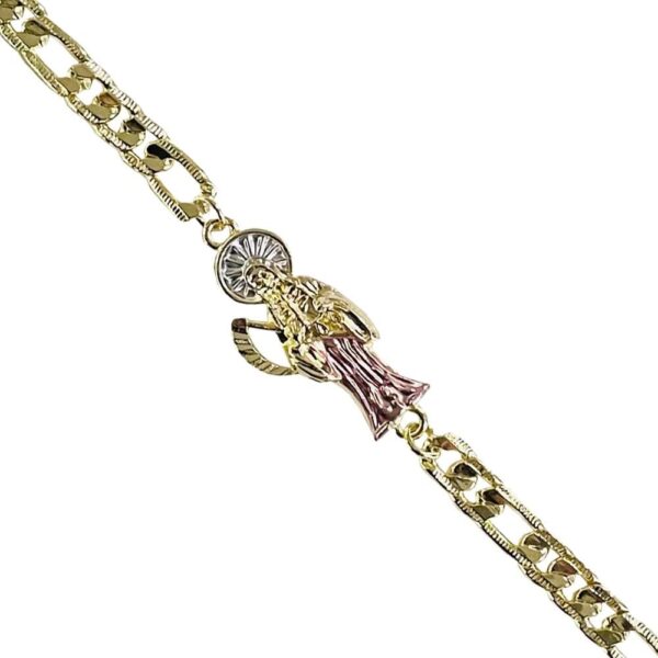 Gold Plate Santa Muerte Chain ID Bracelet For Women Men, La Santa Muerte Goth For Gifts, Mexican Skull Grim Reaper Jewelry - Image 2