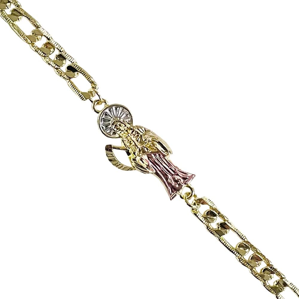 Gold Plate Santa Muerte Chain ID Bracelet For Women Men, La Santa Muerte Goth For Gifts, Mexican Skull Grim Reaper Jewelry - Image 2