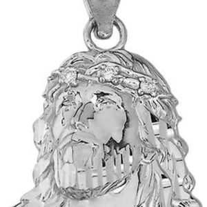 Claddagh Gold Fine 925 Sterling Silver Jesus Christ Face Head CZ (Small) 0.86" Charm Pendant