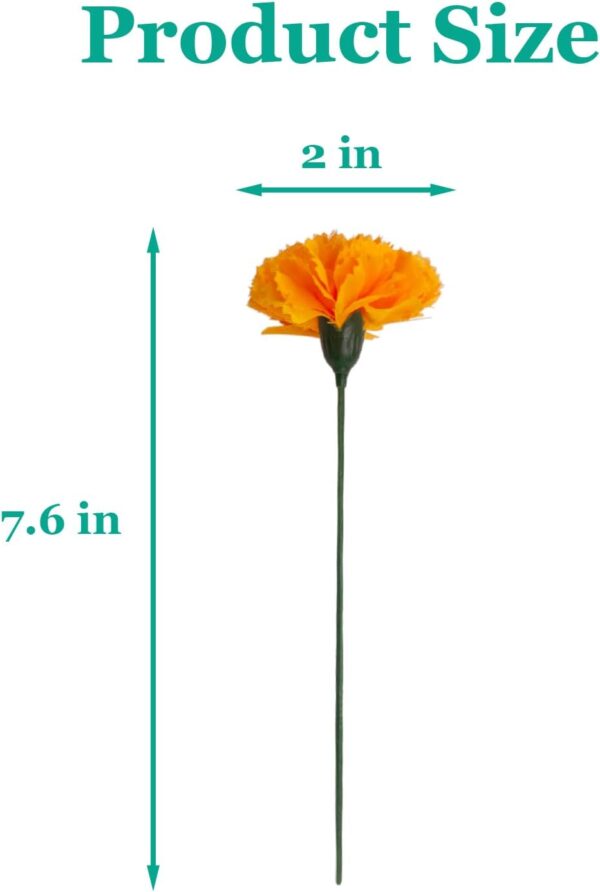 50Pcs Artificial Marigold Flowers, 2‘’ Silk Heads with Stems for Diwali, Indian Festival, Day of The Dead Dia de Los Muertos, Mexican Party, Halloween, Altar DIY Decor - Image 5