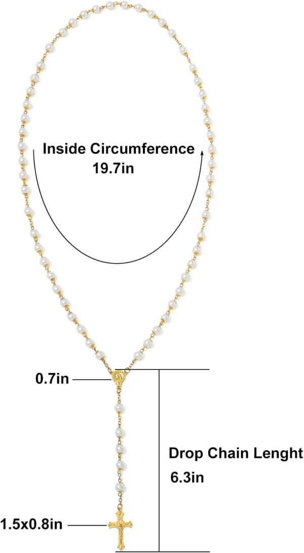 KOMI Rosary Beads Catholic for Women Glass Pearl Beads Rosary Necklace with Saint Benedict Medal & Crucifix Rosarios Catolicos Catholic Gifts for Women with Rosary Pouch - Image 4