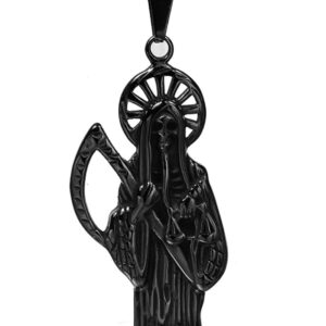 Santa Muerte Necklace Diamond 14K Gold Plated Santa Muerte Pendant Jewelry With Sickle Holiday Gift (Black 220)
