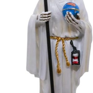 VILLAGE GIFT IMPORTERS 11.5" White Santa Muerte Statue | Our Lady of a Holy Death | Skeleton Statue Holding a Globe and Scythe with a Brown Owl at Her Feet | Hispanic Catholic Home Décor
