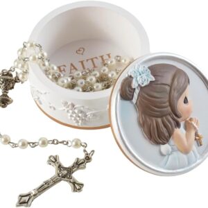 Precious Moments Rosary Box for Girls – Faith is The Light That Guides You – First Communion Gift with Pearl-Look Rosary – 202428