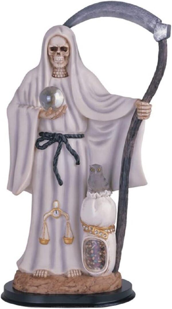 ICE ARMOR 16'' H White Santa Muerte Holding Scythe with Sack Statue Our Lady of The Holy Death Figurine Religious Decoration, Multicolor (78GSC316.72W)