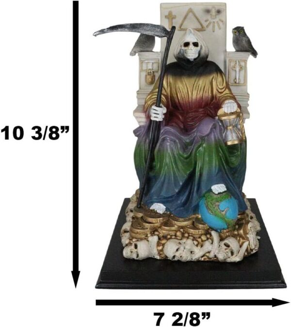 Ebros Gift 7 Colors Rainbow Robe Santa Muerte Holy Sacred Death Bone Mother Seated On Throne with Scythe Statue Patron of Protection & Blessings Seven Powers Figurine Day of The Dead Decor - Image 2