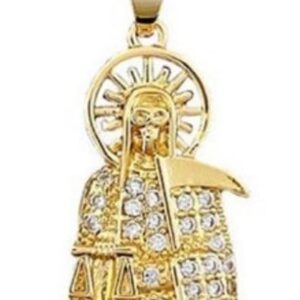 Santa Muerte Necklace for Men Women Statement Crystal Santa Muerte Pendant Necklace Gold Santa Muerte Satanic Chain Necklace Festival Religious Jewelry Present