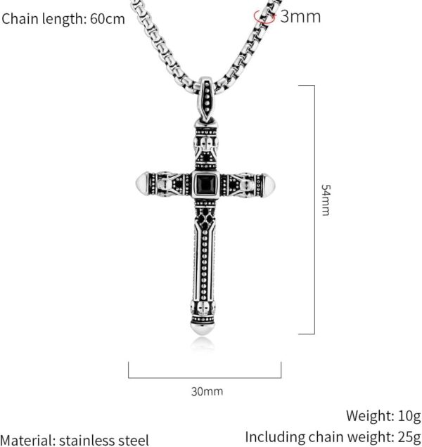 Cross Necklace for Men,Stainless Steel Black Gold Silver Jesus Christ Crucifix Pendant Necklaces Meaningful Religious Jewelry，60cm Rolo Chain - Image 3