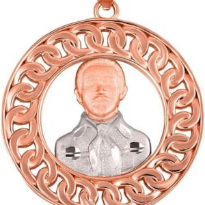 10K or 14K Rose Gold Cuban Link Round Frame Jesus Malverde Sinaloa Narco-Saint Pendant Necklace - Choose Pendant Only or Necklace Chain Length