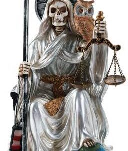 Santa Muerte Saint of Holy Death Seated Religious Statue 9 Inch Purification (Silver)