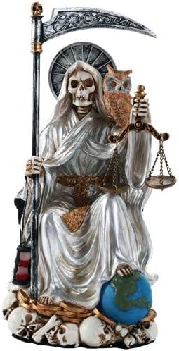 Santa Muerte Saint of Holy Death Seated Religious Statue 9 Inch Purification (Silver)
