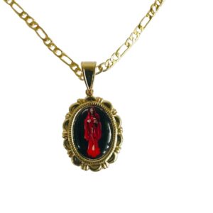 Santuario Jewelry Santa Muerte Roja y cadena Figaro gold filled