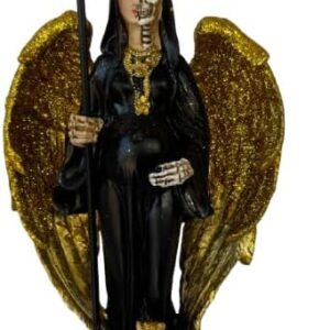 Cannan 12" Pregnant Statue Black Tunic Holy Death Grim Reaper Sculpture with Glitter Wings Embarazada Santa Muerte Encarnada