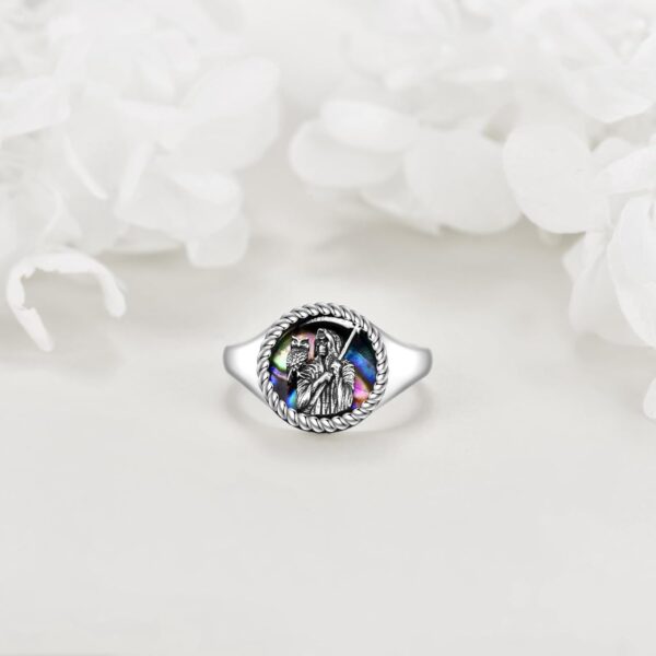 URONE Santa Muerte Ring 925 Sterling Silver Owl Grim Reaper Ring Santa Muerte Jewelry for Men - Image 4