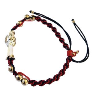 Santuario Jewelry Pulsera de la Santa muerte Negro y rojo tejido torsal y oro laminado 6mm