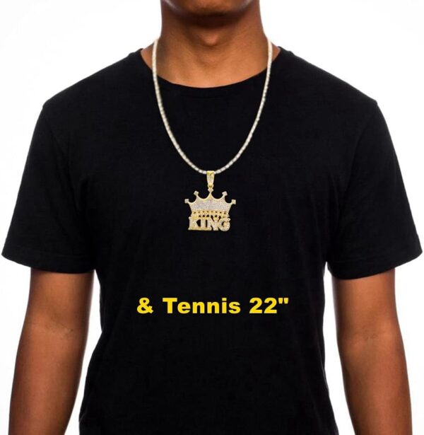 HH BLING EMPIRE 14k Gold Silver Plated Hip Ho Rapper Pendant Chain Necklace for Men, Iced Out Diamond King Pendant with Rope Tennis Chains 22 Inch - Image 6