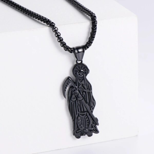 925 Sterling Silver Vintage La Santa Muerte Necklace For Women And Men - Holy Death's Pendant Necklace, Santa Muerte Pendant Necklace, Holy Saint Death Necklace Religious Jewelry For Women Men - Image 2