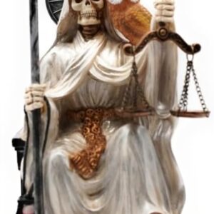 RUSTIX Santa Muerte Statue, La Santa Muerte Figurine, Saint of Holy Death, Sacred Symbol of Protection and Spirituality, Seated Religious Decor, Muerte de la Muerte Altar Piece (Silver)