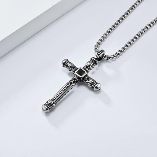 Cross Necklace for Men,Stainless Steel Black Gold Silver Jesus Christ Crucifix Pendant Necklaces Meaningful Religious Jewelry，60cm Rolo Chain - Image 4