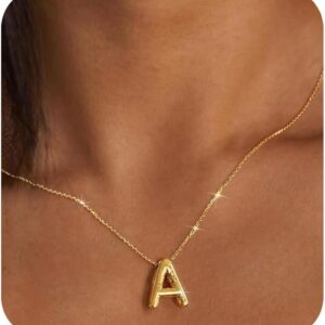 Gold Initial Necklaces for ππ¨π¦ππ§ ππππ§π¬ ππ’πππ¬ Trendy Stuff Bubble Letter Pendant Necklace Gold Jewelry Birthday Gifts for Women Teen Her Mom Sister