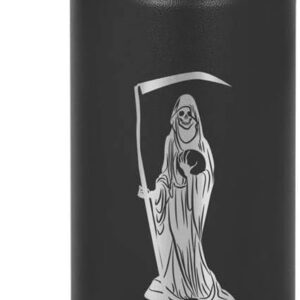 LaserGram Personalized Water Bottle, Santa Muerte, Stainless Steel Double Wall Vacuum Insulated with Flip Top Straw, Custom Engraved Gift (40oz / 1180ml Black)