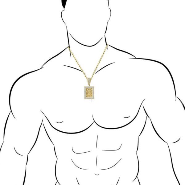 Small 1.60'' Real Sterling Silver Simulated Diamond 14K Gold Finish Jesus Malverde Sinaloa Narco El Santo Patron Frame Charm Pendant + Chain - Image 3