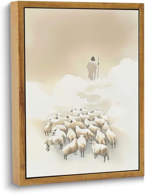 ARTZIO Framed Jesus Wall Art,Christian Canvas For Painting,Religious Room Decor Aesthetic,Jesus Leaves The 99 Sheep,Pictures For Living Room,Bedroom Wall Decor Accessories,8x10in Ready To Hang