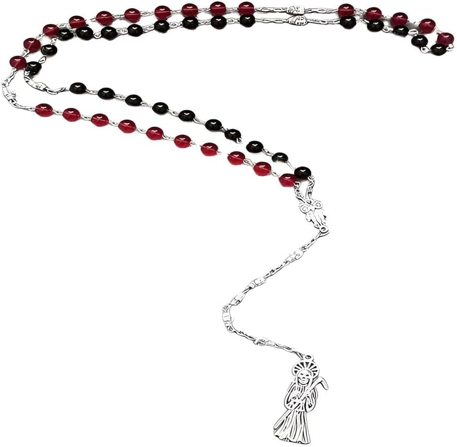 925 Sterling Silver La Santa Muerte Rosary Necklace For Women And Men - Satanic Pendant, Holy Saint Of Death Religious Jewelry