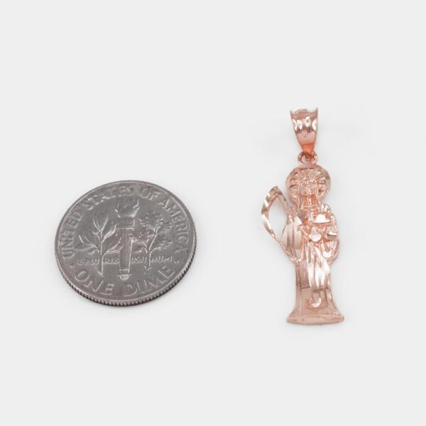 14K Rose Gold Diamond Cut Santa Muerte Charm Pendant - Image 2