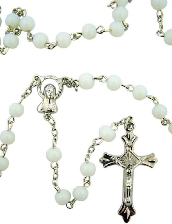 1 X White Glass Beads Rosary, 6mm Beads, Great for Women or Girls. Perfect for First Communion, Rcia or Confirmation. by CB - Image 2