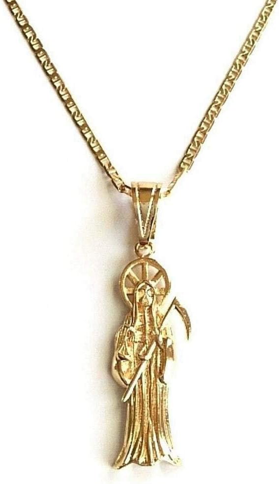 Yonune 18K GOLD PLATED GRIM REAPER NECKLACE 20" LONG / 18K BANO DE ORO CADENA DE LA SANTA MUERTE 20" LARGO-P77
