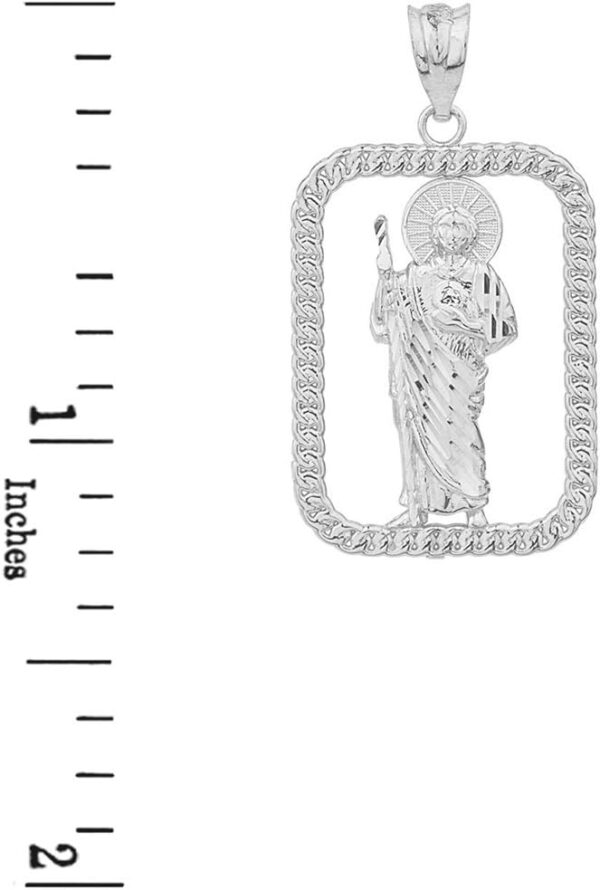925 Sterling Silver Santa Muerte Rope-Style Rectangular Frame Pendant - Image 2
