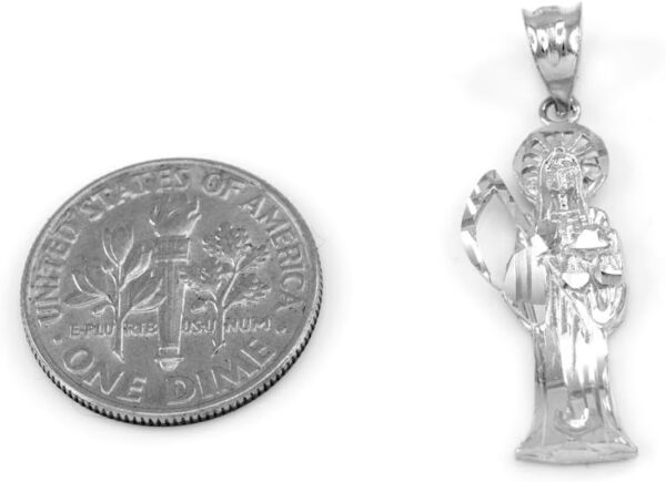 14K White Gold Diamond Cut Santa Muerte Charm Pendant Necklace, 18" Chain - Image 3