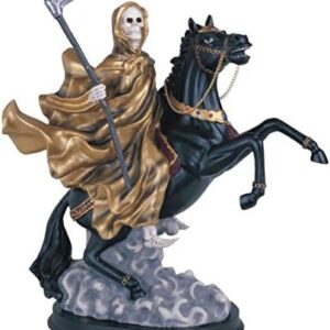 12 Inch Gold Santa Muerte Saint Death Grim Reaper Riding Horse Statue