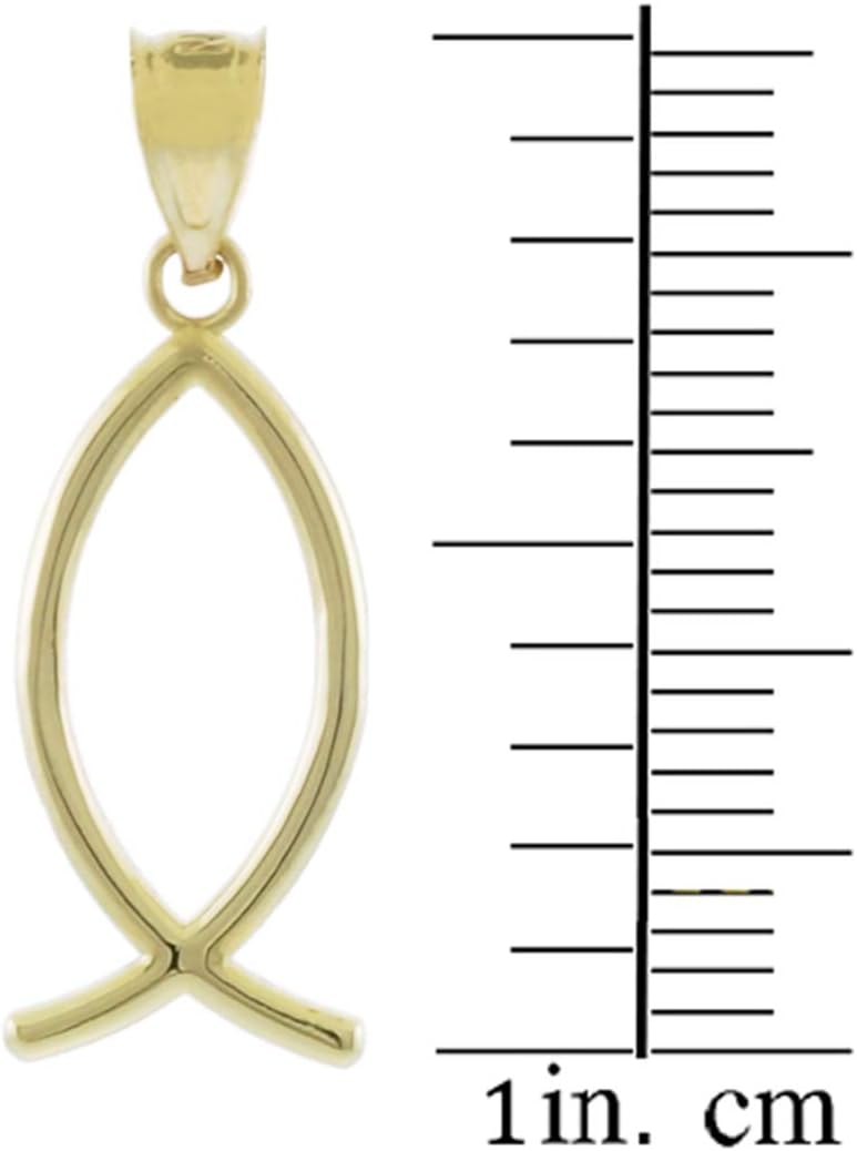 14k Yellow Gold Ichthus Christian Vertical Fish Pendant Necklace, 16" - Image 3