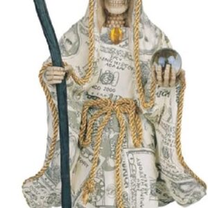 ICE ARMOR 16" H Santa Muerte Holding Scythe with Money Robe Statue Our Lady of The Holy Death Figurine Religious Decoration, Multicolor (78GSC316.59)