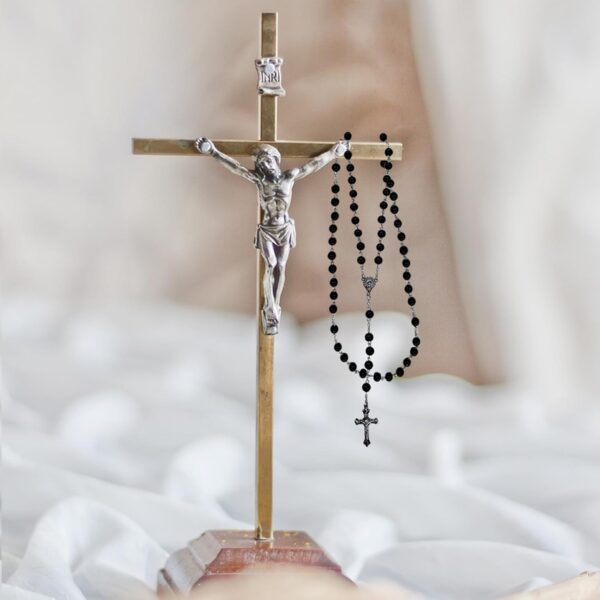 Rosary Set, First Communion Rosary for Girls and Boys, Rosary Beads Catholic for Men, Women and Kids Packed in Transparent Plastic Bag, Grandmother, Elders(Black) - Image 6