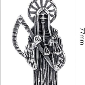 Stainless Steel Holy Saint Death Santa Muerte Grim Reaper Pendant Necklace