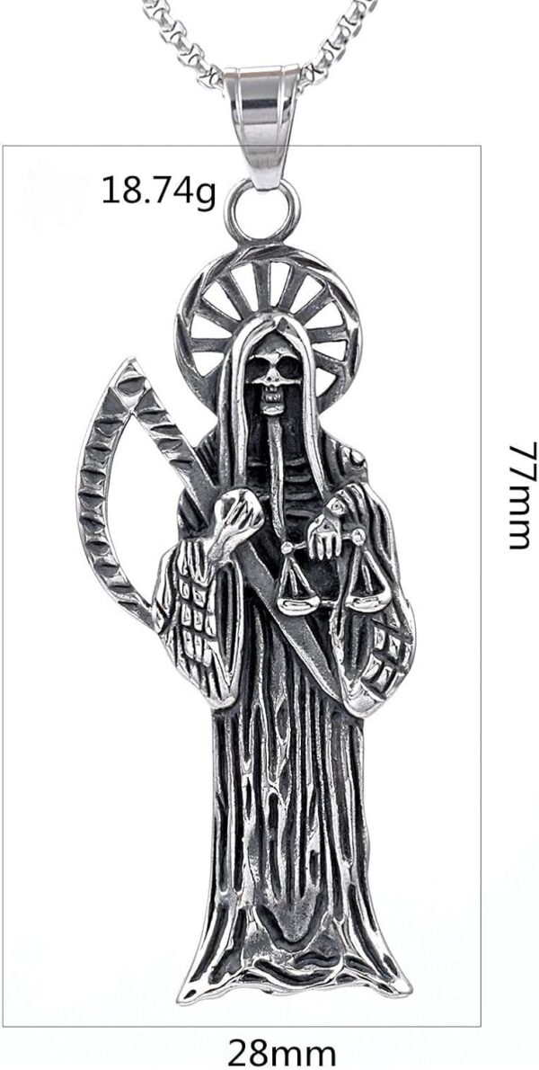 Stainless Steel Holy Saint Death Santa Muerte Grim Reaper Pendant Necklace