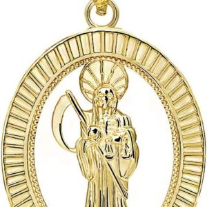 10k Gold Santa Muerte Oval Charm Pendant