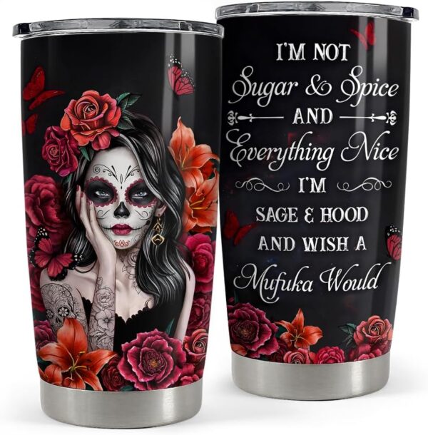 SANDJEST Sugar Skull Tumbler 20oz Stainless Steel Insulated Coffee Travel Mug Cup for Women Girls Gifts for Birthday Christmas