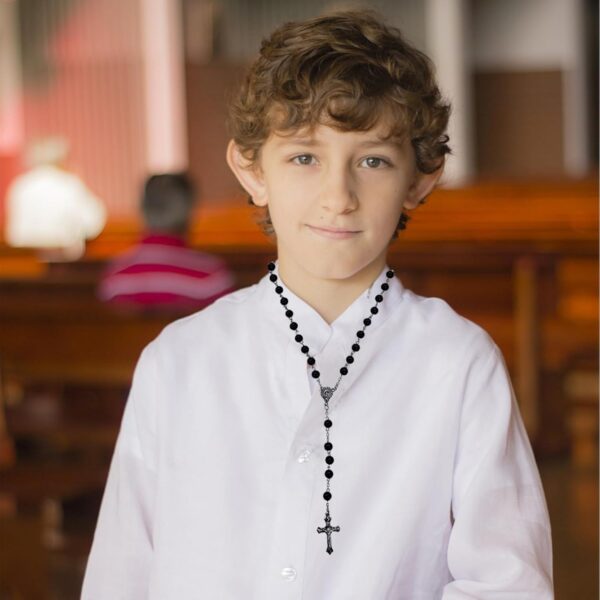 Rosary Set, First Communion Rosary for Girls and Boys, Rosary Beads Catholic for Men, Women and Kids Packed in Transparent Plastic Bag, Grandmother, Elders(Black) - Image 5