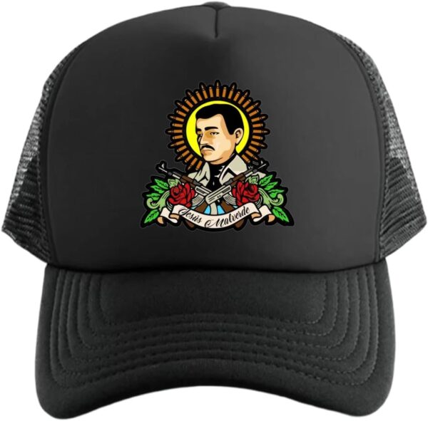 Jesus Malverde Mexico (Trucker Style) Snapback Hat - Black