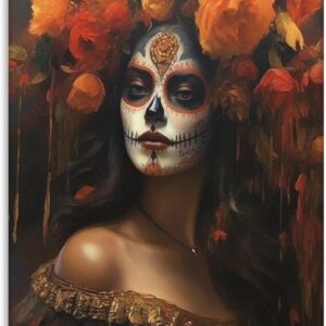 Iisrar Catrina Poster - Dia De Los Muertos Mexican Folk Art Wall Decor - Printable Canvas Art - Unframed 24x36inch (60x90cm)