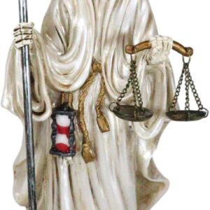 Ebros Gift Standing Santa Muerte Holding Scythe and Scales of Justice with Wise Owl Figurine 10.25" H Holy Death Bone Mother Patron of Wisdom Wealth Protection Purity Love Health (Silver White)