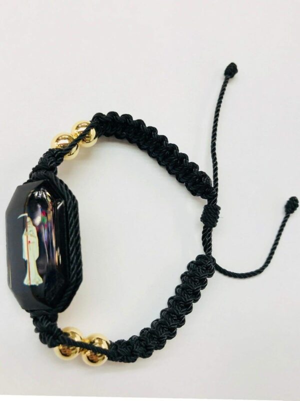 Santuario Jerwelry Holy Death Reaper Bracelet Santa Muerte Blanca bolas de oro laminado - Image 3