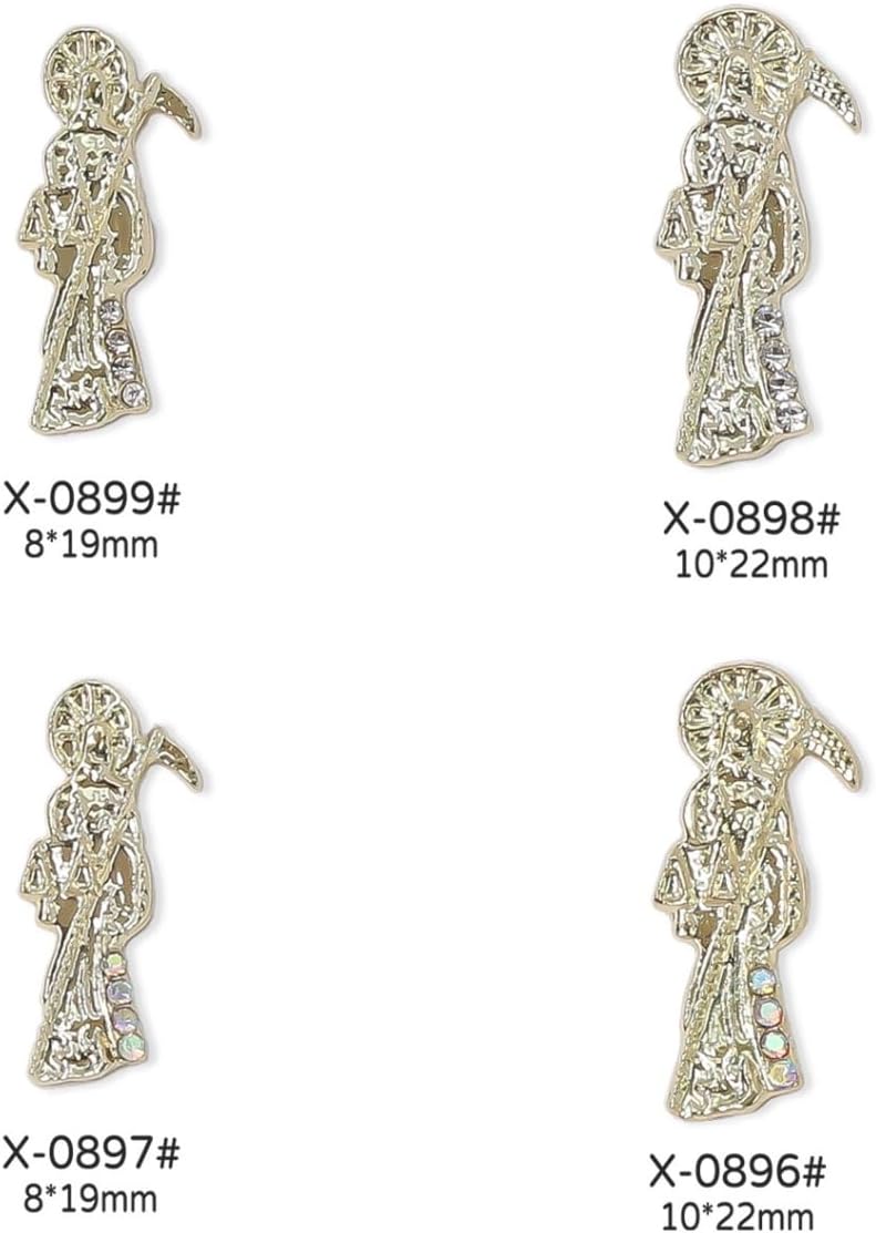 16 pcs Luxury 3D Embossed San Judas Nail Charms,Gold and Silver Death Buddha Statue Nail Art Jewelry Luxury Nail Gems with Rhinestone Halloween Nail Art Decorations Supplies Accessories - Image 4